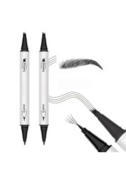 2PCS Waterproof 3D Eyebrow Pen, Dual-Ended Microblading Tattoo Pencil with 4 Fork Tip, Long-Lasting Eyebrow Tint for Natural-Looking Brows (2pcs-05 Black)