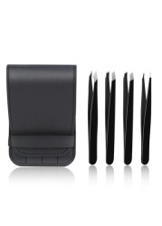 4 Pack Eyebrow Tweezers Set Tweezer Kit for Women Plucking Tweezers for Facial Hair Ingrown Hair Precision Tweezers Set Stainless Steel Eyebrows Tweezers Professional Tweezers Splinter Removal (Black)