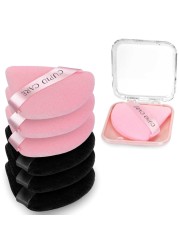 6 Pcs Triangle Powder Puff with 2 Travel Cases Setting Powder Puffs for Face Velour Makeup Puff for Loose Powder Body Powder Blender Sponge Foundation Blending Sponges Beauty Tools