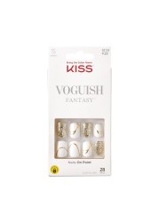 KISS Voguish Fantasy Press On Nails Nail glue included Glam and Glow White Short Size Squoval Shape Includes 28 Nails 2g glue 1 Manicure Stick 1 Mini File