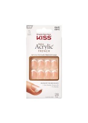 KISS Salon Acrylic Press On Nails Nail glue included Bonjour NudeWhite Short Size Squoval Shape Includes 28 Nails 2g Glue 1 Manicure Stick 1 Mini File