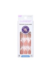 KISS imPRESS No Glue Mani PressOn Nails French Glimpse Light Neutral White Tip French Medium Size Coffin Shape Includes 30 Nails Prep Pad Instructions Sheet 1 Manicure Stick 1 Mini File