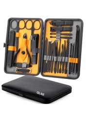 Nail Clippers Sets High Precisio Stainless Steel Nail Cutter Pedicure Kit Nail File Sharp Nail Scissors and Clipper Manicure Pedicure Kit Fingernails &amp; Toenails with Portable cas (Yellow/Gray_25 in 1)