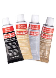 AMACO Rub n Buff Wax Metallic Finish 4 Color Kit - Antique Gold Silver Leaf Gold Leaf Ebony 15ml Tubes - Versatile Gilding Wax for Finishing Furniture Antiquing and Restoration - 4 Rub and Buff Colors