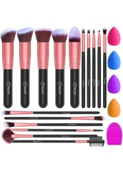 BESTOPE PRO 16Pcs Makeup Brushes Set 4Pcs Beauty Blender Sponge Set and 1 Brush Cleaner Premium Synthetic Foundation Brushes Blending Face Powder Eye Shadows Make Up Brushes Kit Rose Gold