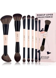 Jessup Makeup Brushes Set 14-in-7 Double Sided Makeup Brushes for Foundation Concealer Blush Eyeshadow Contour Bronzer Powder Blending Eyebrow Eyeliner, Cruelty-Free Make up Brushes Peach Dust T600