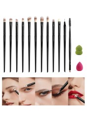 AMRMJP Black eyeshadow brush set 12 Pcs Mini Beauty Sponge 2 Pcs Synthetic Hair Eye Makeup Brushes