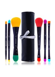 SHANYVegan Makeup Brushes LUNA 6 PC Double Sided Travel Make up Brushes with 12 unique Bristles with Brush storage Pouch Synthetic