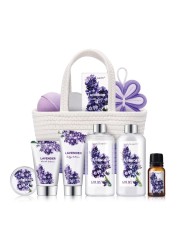 Spa Gift Baskets for Women Body Earth 11pcs Lavender Gift Sets with Bubble Bath Shower Gel Body Lotion Birthday Gifts for Women Spa Kit for Mom Gifts Purple Gifts