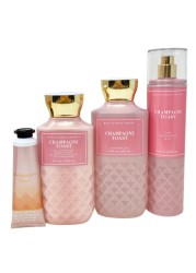 Bath and Body Works CHAMPAGNE TOAST Gift Bag Set Body lotion Shower Gel and Fine Fragrance Mist Plus a Shea Butter Hand Cream arranged inside a transparent gift bag