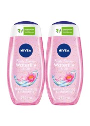NIVEA Shower Gel Body Wash Waterlily &amp; Oil with Caring Oil Pearls and Waterlily Scent 250ml Pack of 2
