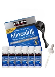 6 Pack Kirkland Minoxidil for Men Hair Regrowth Treatment Liquid Extra Strength 5 Topical Solution 6 Months Supply Dropper Applicator and Microneedle Roller Included Minoxidil Kirkland