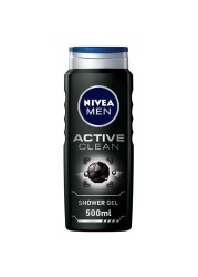 NIVEA MEN 3in1 Shower Gel Body Wash Active Clean Charcoal Woody Scent 500ml