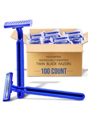 Bulk Disposable Razors (100 Count), Twin Blade Razors for Men and Women, Individually Wrapped Shaving Razor for Tattoo Equipment, Travel, Care Packs, BnB toiletries, and More, Mens Disposable Razors