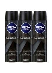 NIVEA MEN Antiperspirant Spray for Men DEEP Black Carbon 150ml Pack of 3