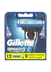 Gillette Mach 3 Turbo Men&#39;s Razor Blade Refills Blue 12 PCS