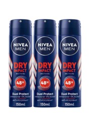 NIVEA MEN Antiperspirant Spray for Men Dry Impact 150ml Pack of 3
