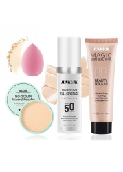 Color Changing Full Coverage Liquid Foundation Makeup Gift SetMoisturizing BB Cream for WomenFlawless Loose Setting Powder Face Primer Base Makeup Kit With Makeup Sponge