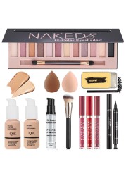 All in One Makeup KitIncludes 12 Colors Eyeshadow PaletteFoundationFace Primer Lipstick SetEyebrow Soap KitWinged Eyeliner StampWaterproof MascaraMakeup BrushMakeup SpongeGift Set for Women