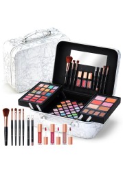 Makeup Kit for WomenAll in One Makeup Gift Set for Girls in Cosmetic Train Case White With MirrorFull Cosmetic Kit Includes Eyeshadow PaletteLipglossBlushesPencilBrush Applicators