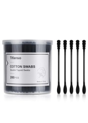 tifanso200 Count Black Cotton Swabs Natural Black Double Tipped Cotton Buds CrueltyFree Ear Swabs ChlorineFree Hypoallergenic