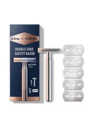 King C Gillette Safety Razor with Chrome Plated Handle and 5 Platinum Coated Double Edge Safety Razor Blade Refills