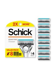 SchickQuattro Titanium Razor Refills 8ct Schick Razor Blades Refills Razor Blades for Men Shaving Blades for Men Quattro Razor Refill 4 Blade Razor Heads 8 Refills
