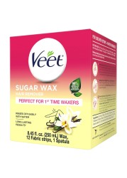 VeetSugar Wax Hair Remover Perfect for First Time Waxers Contains 12 Fabric Strips 1 Spatula with a Temperature Indicator 845 Ounce Pack of 1