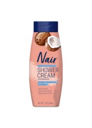 NAIR Sensitive Shower Cream Hair Remover with Natural Coconut Oil and Vitamin E Body Hair Removal Cream for Women 12 oz