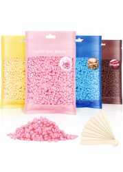 Hard Wax Beads Professional Wax Beads for Hair Removal 400g Hair Wax with 10 Pcs Wood Sticks for Full Body Brazilian Bikini Face Legs Eyebrow Painless at Home for Woman Men