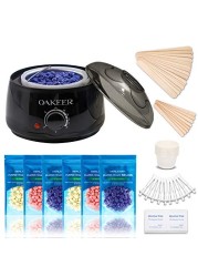 Oakeer Waxing Kit Women Men Wax Warmer Hair Removal at Home with 6 Bags Beans Body Waxing for Eyebrows Nose Cheeks Arms Bikinis Legs 62 Accessories