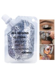 Body Glitter Gel 16 Color Sequins Glitter Gel Easy to ApplyClean Festival Glitter Christmas Makeup for Women Long Lasting Sparkling Suitable for Body Face Hair Eyes Silver Chunky Glitter