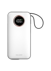 سيليريس فيوجن ميني بطارية شحن صغيرة مع كابل شحن مدمج وشاشة LCD 10000 مللي أمبير في الساعة - أبيض