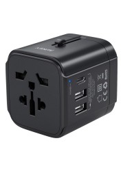 أوكي محول العالمي مع 3 منافذ USB - أسود