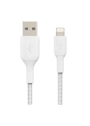 بلكين كابل مضفر ناقل USB نوع A إلى لاستنينغ لمزامنة البيانات والشحن - أبيض