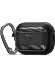Spigen Rugged Armor designed for Airpods Pro 2nd Generation case (2022) Airpods Pro 2 case cover with Carabiner - Matte Black
