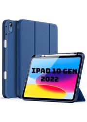HYX Case For iPad 10 (10.9-Inch, 2022 Model, 10th Generation) with Pencil Holder, Slim Tablet Cover with Soft TPU Back, Auto Wake/Sleep Blue