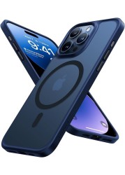 TORRAS Magnetic Shockproof For iPhone 15 Pro Case, [Military-Grade Drop Tested] [Compatible With MagSafe] Translucent Slim Protective Anti-Scratch Anti-Fingerprint Guardian Mag 2023, Blue Titanium