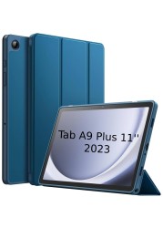 Case For Samsung Galaxy Tab A9+ / A9 Plus 11-Inch 2023, Soft TPU Tri-Fold Stand Protective Tablet Cover, Auto Wake/Sleep Blue