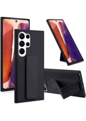 Samsung Galaxy S25 Ultra Case Cover Magnetic Car Mount Kickstand &amp; Holder, Premium Silicone Vertical &amp; Horizontal Hand Strap and Grip with Multi Stand Case for Samsung Galaxy S25 Ultra 5G Black