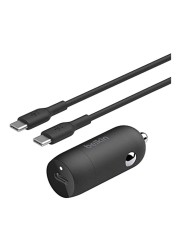 بلكين بوست شاحن سيارة بقوة 30 واط مع كابل شحن ومزامنة بيانات USB-C إلى USB-C - أسود بطول 1 متر