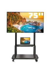 Mobile TV Cart TV Stand With Lockable Wheels for 32 to 75&quot; Inch Plasma LCD LED Flat or Curved Screen TVs up to 100lbs - Height Adjustable (32-75 inch)