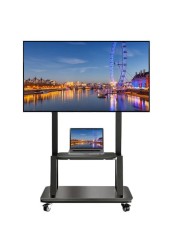 TV Stand with Wheels: Mobile TV Trolley with Mount For 32-80 Inch LED LCD Oled Flat Curved Screen Floor TV Cart Portable Rolling TV Monitor Shelf with Heavy Duty Base