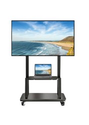 Rolling TV Stand, Mobile TV Stand with Upgraded Wheels For 32-80 Inch LCD LED OLED Flat Screen TVs up to 50 kg, Height Adjustable TV Stand With Laptop Shelf Black