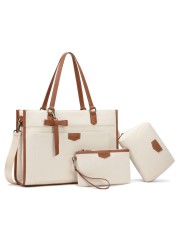 Keyli Laptop Tote Bag Canvas Laptop Bag for Women 15.6 inch Casual Work Shoulder Bags Large Capacity Professional Business Office Computer Bag Briefcase Handbag Purses for Travel, Office, School Brown