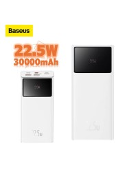 Baseus 30000.0 mAh Portable Charger Power Bank 30000mAh, 22.5W QC 3.0 PD 20W USB 3-Port 3A Fast Charging Charger C Battery Pack, Smart LED Display Phone for iPhone Series, Samsung, Android etc, White