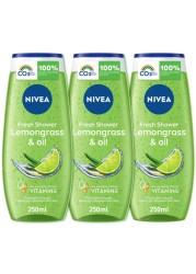 NIVEA Shower Gel Body Wash Lemongrass &amp; Oil 250ml Pack of 3