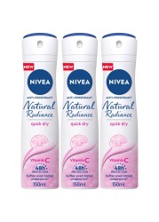NIVEA Antiperspirant for Women Natural Radiance Spray 150ml Pack of 3