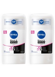 NIVEA Black &amp; White Invisible Antiperspirant Deodorant Stick for Women, Clear, 72H Active Protection, 50ml, Pack of 2