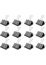 Fitto Binder Clips - Heavy Duty Metal Clamps for Organizing Papers, Files, Office Supplies, and Schoolwork - Durable, Reusable, Ideal for Home, Office, and Classroom Use (12Pcs 51mm, Black)